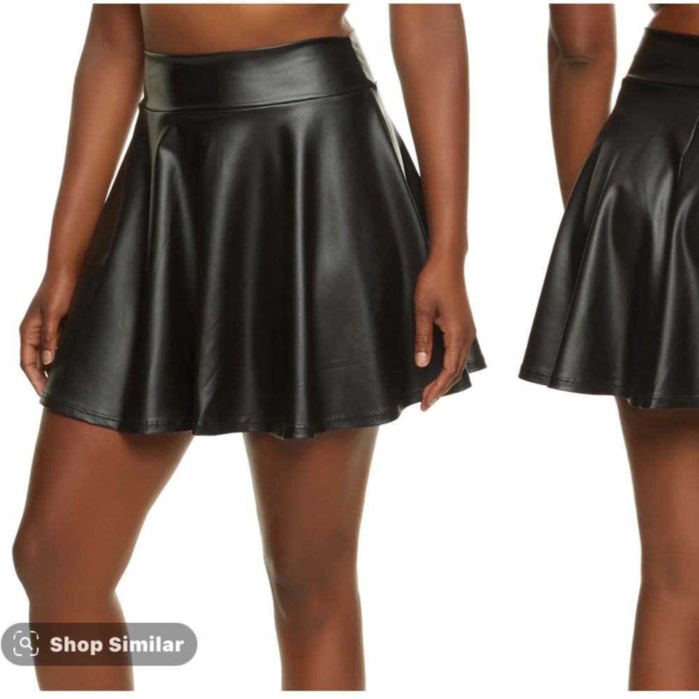 Faux Leather Skater Mini Skirt - Black